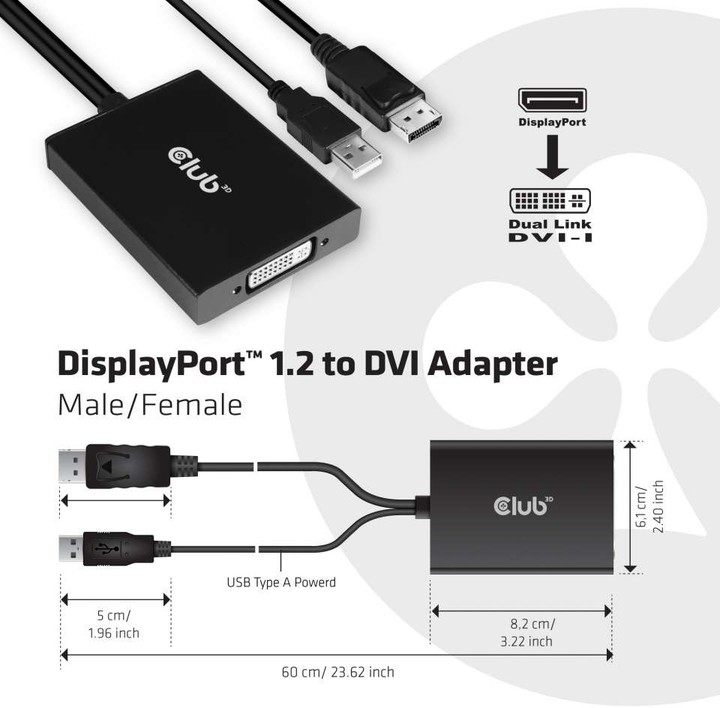 Club-3D aktivní adaptér DisplayPort na Dual Link DVI-I_673529700