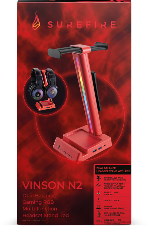 Držák sluchátek Surefire Vision N2, RGB, herní, červená_217085685