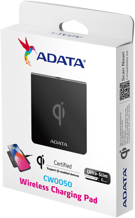 ADATA CW0050 bezdrátová nabíječka s certifikací Qi, černá_1695185602
