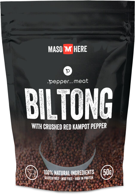 MASO HERE - Biltong, Hovězí kampotským červeným pepřem [SPECIAL EDITION], 50g_1993198649