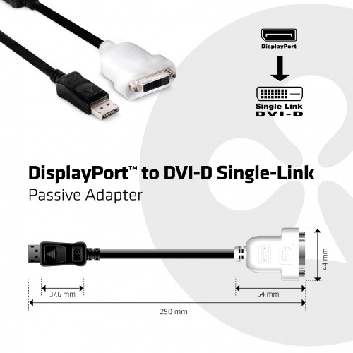 Club3D DisplayPort 1.1 na DVI-D, single link, pasivní adaptér, 25cm_803278900