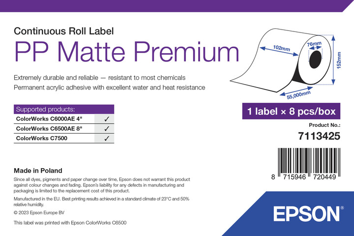 Epson ColorWorks štítky pro tiskárny, PP Matte Label Premium, 102x55mm_226186965