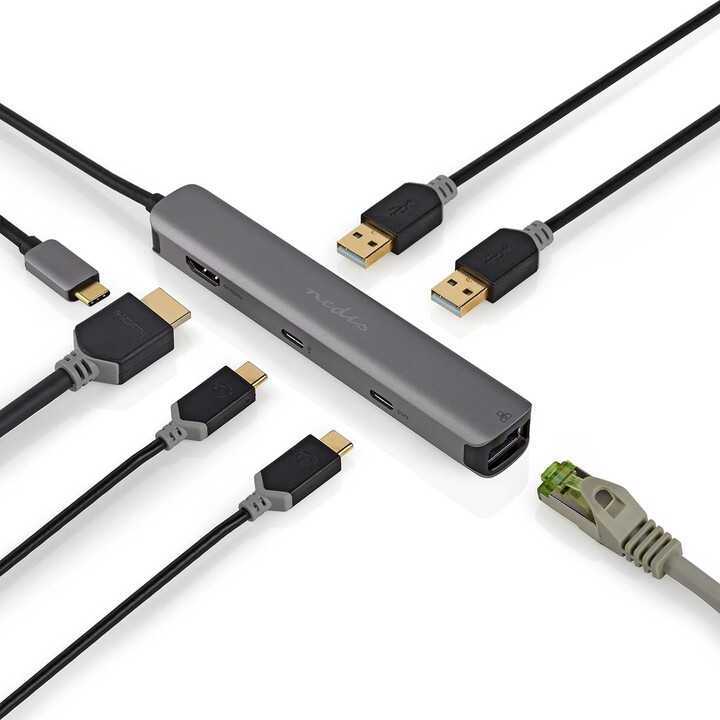 Nedis Multiportový adaptér USB-C, 2xUSB-A, 2xUSB-C, HDMI, RJ45_1436733802