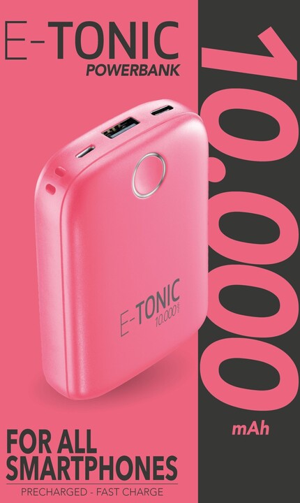 CellilarLine powerbanka E-Tonic, 10000mAh, USB, 10W, růžová_658236979