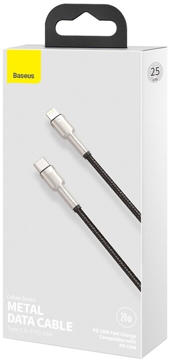 BASEUS kabel Cafule Series, USB-C - Lightning, M/M, nabíjecí, datový, 20W, 0.25m, černá_2032399075