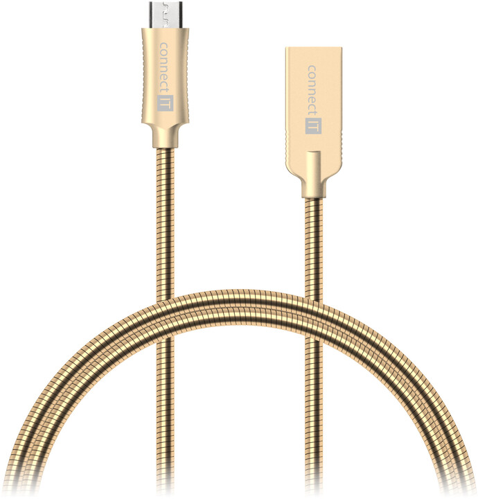 CONNECT IT Wirez Steel Knight Micro USB - USB, metallic gold, 2,1 A , 1 m_346848433