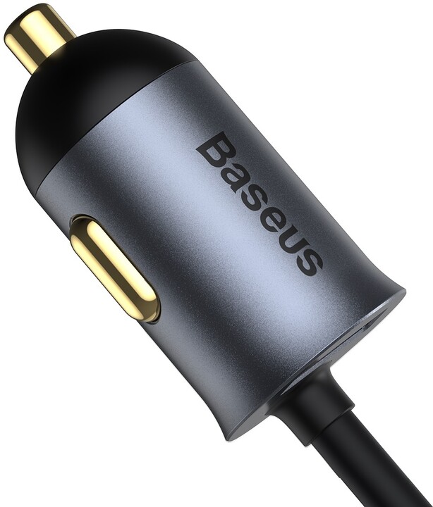 Baseus nabíječka do auta s prodlužovacím kabelem, 3x USB-A, 1x USB-C, 120W, šedá_1390799238