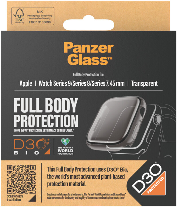 PanzerGlass ochranný kryt s D30 pro Apple Watch Series 9/8/7 45mm, čirá_1930789812
