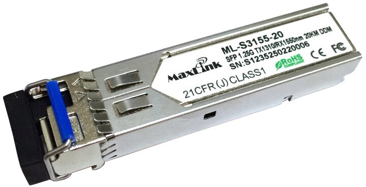 MaxLink SFP modul 1,25Gbit, SM, 1310/Rx1550nm, 3km, 1x LC konektor, DDM, Cisco kompatibilní