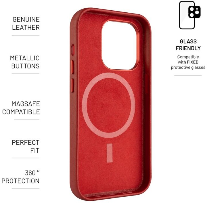 FIXED kožený zadní kryt MagLeather s podporou Magsafe pro Apple iPhone 13 Pro, červená_255208449