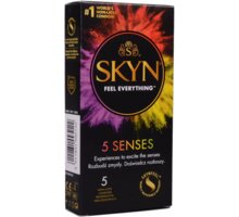 Kondomy Skyn 5 Senses Bezlatex - mix vroubky, tenké, hřejivé, chladivé, s příchutí, 5 ks