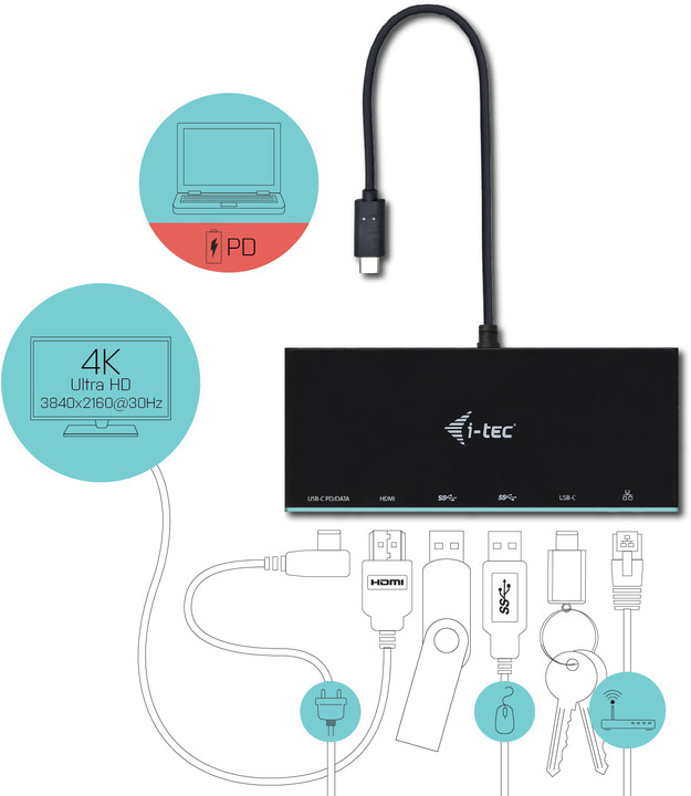 i-tec USB-C Travel 4K Dokovací stanice 1x HDMI 1x Ethernet 2x USB 3.0 2x USB-C, 60W_1345751066