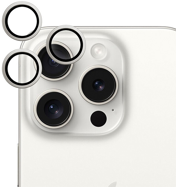 EPICO hliníkové tvrzené sklo na čočky fotoaparátu pro Apple iPhone 15 Pro / 15 Pro Max, bílý titan_2105768808