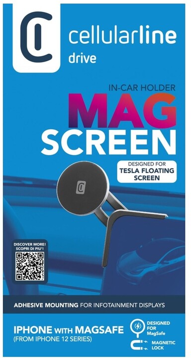 Cellularline univerzální držák do auta Mag Screen pro elektromobil Tesla, s podporou MagSafe, černá_1720837292
