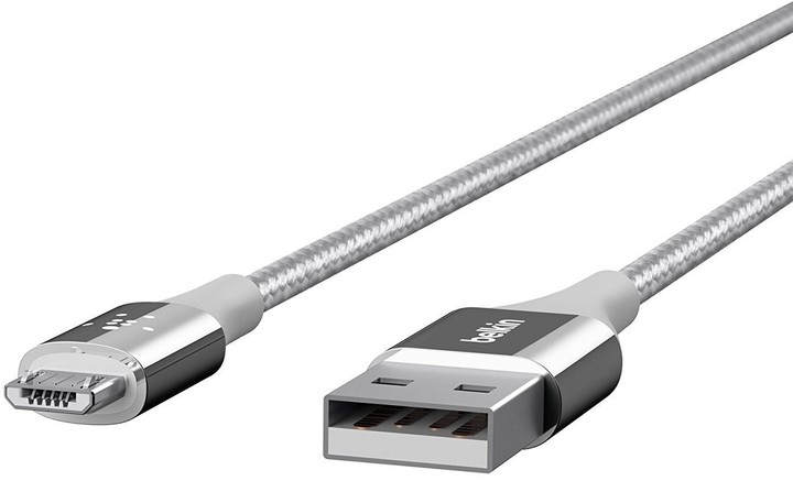 Belkin kabel Premium Kevlar USB-A 2.0 /microUSB, 1,2m - stříbrný_1580174863