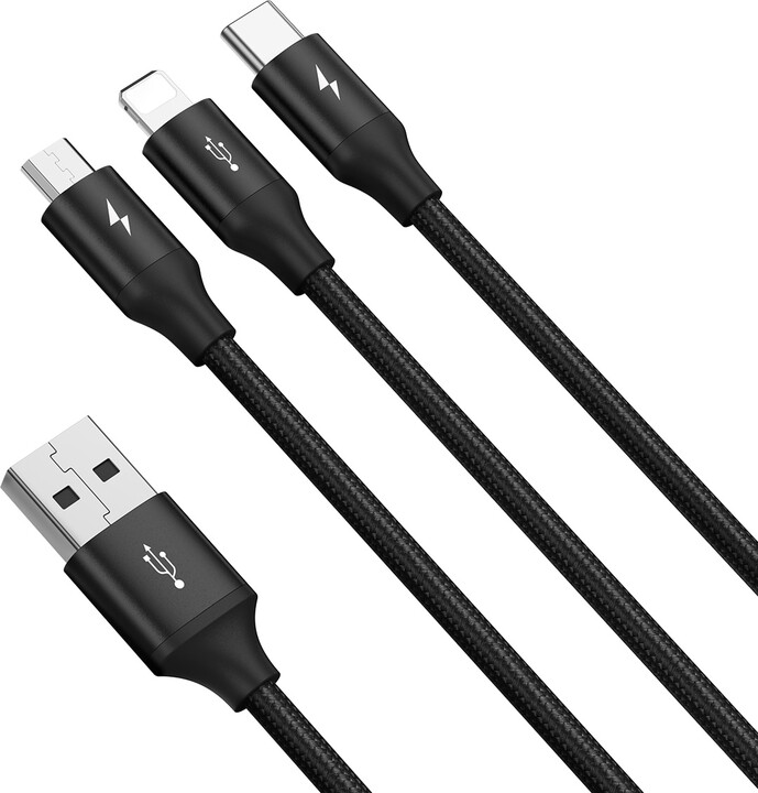 Baseus kabel Rapid Series 3v1 USB-A - USB-C/Lightning/microUSB, 1.2m, černá_1143918059