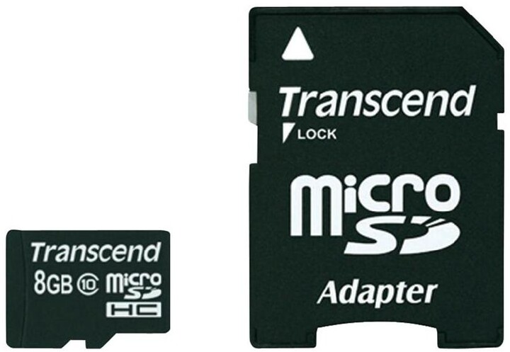Transcend Micro SDHC 8GB Class 10 + adaptér