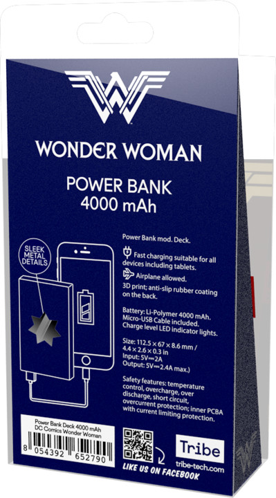 Tribe DC Movie Wonder Worman 4000mAh Power Bank - Červená_37489157