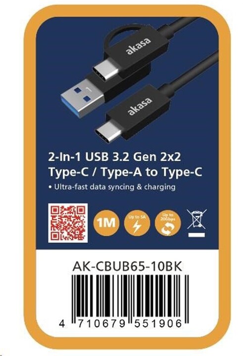 AKASA kabel 2v1 USB 3.2 Gen 2 USB-C/A na USB-C, 1m_1280329088