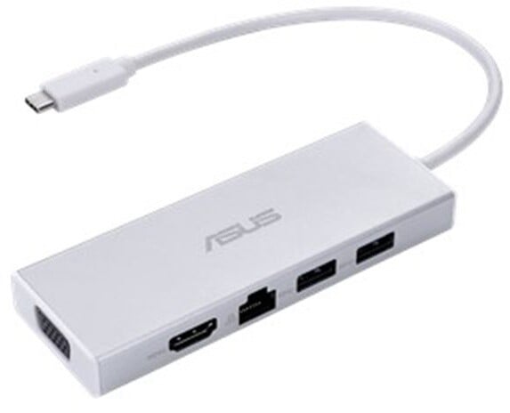 ASUS hub OS200, USB-C - 2xUSB-A 3.0, HDMI, VGA, RJ-45, bílá_1136722151