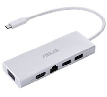 ASUS hub OS200, USB-C - 2xUSB-A 3.0, HDMI, VGA, RJ-45, bílá_1136722151