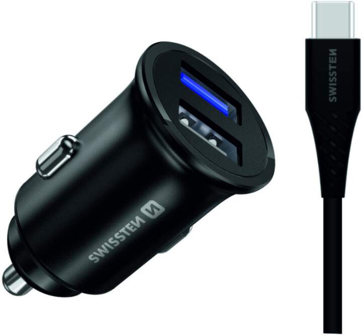 SWISSTEN nabíječka do auta, 2xUSB-A, Huawei Super Charge, 32,5W, černá + USB-C kabel, 1.2m_1096275159