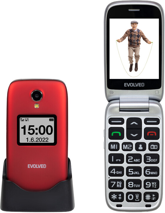 Evolveo EasyPhone FS s nabíjecím stojánkem, červená_1312965640
