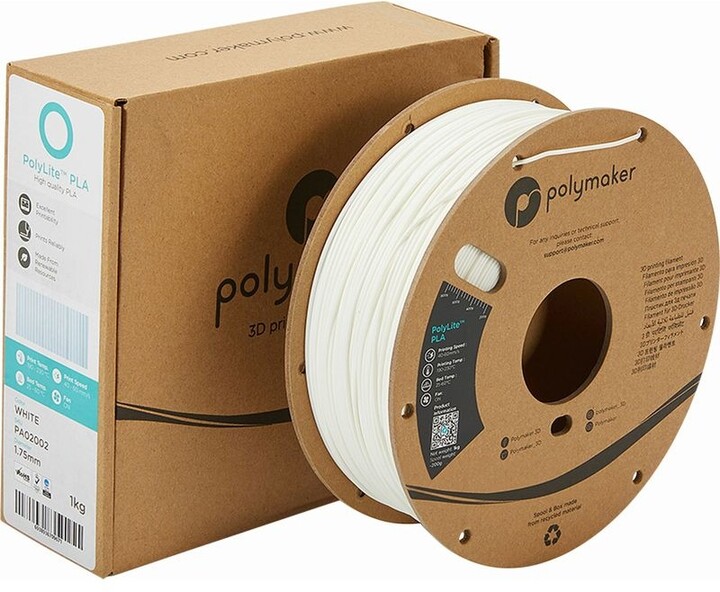 Polymaker tisková struna (filament), PolyLite PLA, 1,75mm, 1kg, bílá_2113066117