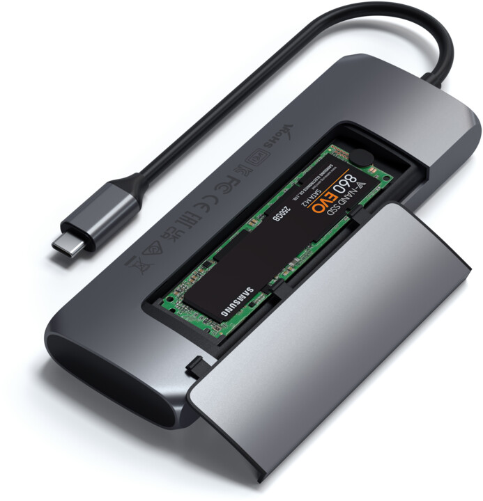 Satechi Aluminium USB-C Hybrid Multiport adapter, SSD Enclosure, HDMI 4K, 2 x USB-A 3.1 Gen 2, šedá_2065010573