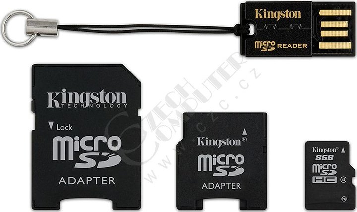 Kingston Micro SDHC 8GB + 2x adaptér, USB čtečka_1357606210