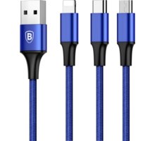 Baseus kabel Rapid Series 3-in-1 Micro + Lightning + Type-C 3A 1.2M, tmavě modrá_695360709