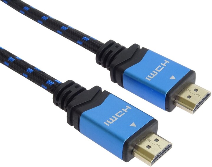 PremiumCord kabel HDMI 2.0b, M/M, 4K@60Hz, opletený, zlacené konektory, 1m, černá