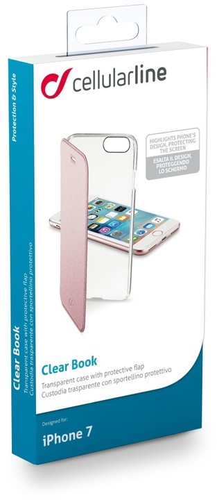 CellularLine Clear Book průhledné pouzdro typu kniha pro Apple iPhone 7, růžová_1778467565