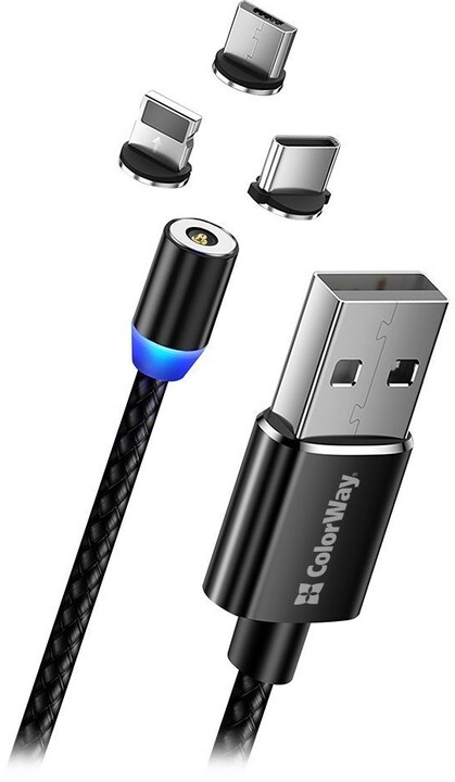 Colorway datový kabel 3v1 Lightning+MicroUSB+USB-C, magnetický, 2.4A, 1m_1824476499