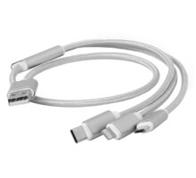 Gembird CABLEXPERT kabel USB A Male/Micro B + Type-C + Lightning, 1m, opletený, stříbrná CC-USB2-AM31-1M-S