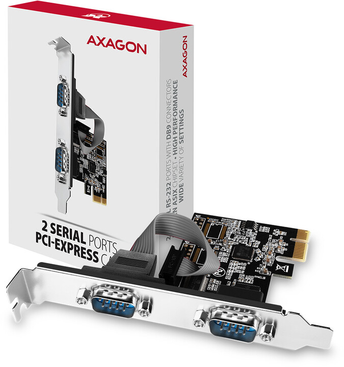 AXAGON PCEA-S2N, PCIe řadič - 2x sériový port (RS232) 250 kbps, vč. LP_93640545