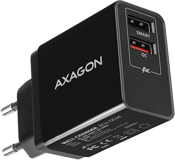 AXAGON síťová nabíječka , QUICK a SMART, 2xUSB PD3.0, 24W, černá_1000058704