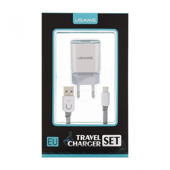 USAMS Dual 2.4A USB cestovní dobíječ U-Trans Type C kabel (EU Blister), bílo/šedá_1772356272