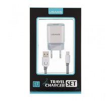 USAMS Dual 2.4A USB cestovní dobíječ U-Trans Type C kabel (EU Blister), bílo/šedá_1772356272