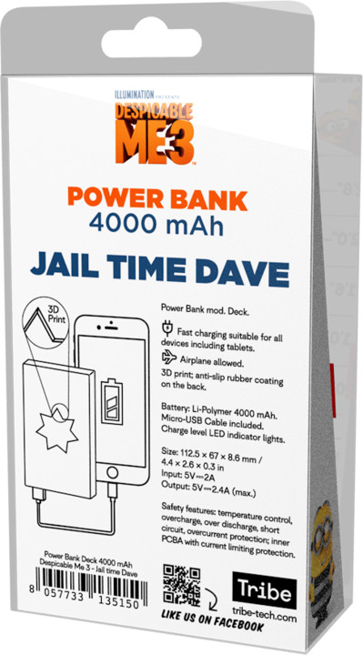 Tribe Minions Jail Time Dave 4000mAh Power Bank - Žlutá_1860458280