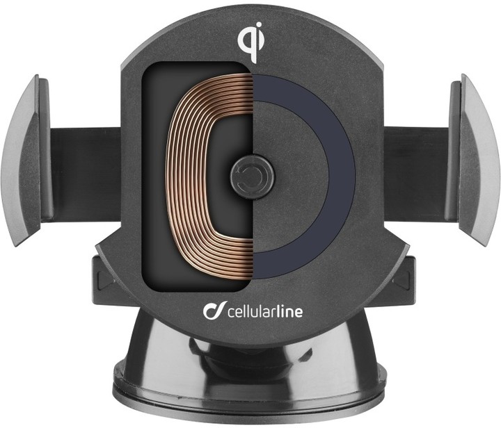 CellullarLine univerzální držák Pilot Active s přísavkou a funkcí bezdrátového nabíjení, černá_1486246987