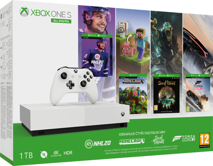 Xbox One S All-Digital, 1TB, bílá + NHL 20, Forza Horizon 3, Minecraft, Sea of Thieves_1659187141