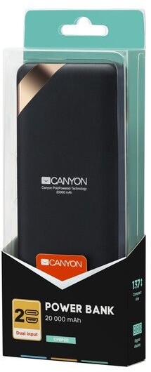 Canyon powerbanka 20000 mAh Li-poly, Smart IC, displej s indikací nabití, černá_1081696239