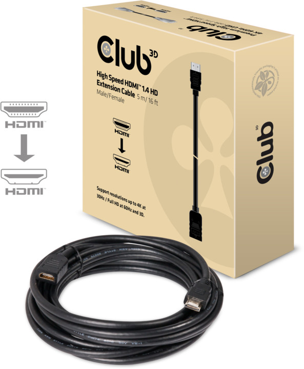 Club3D HDMI 1.4 MALE na HDMI prodlužovací kabel, 5m_1860411268