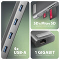 AXAGON multifunkční HUB 9v1, 4x USB-A, USB-C, HDMI 4K@60Hz, RJ45, microSD/SD, PD 100W_1268764667