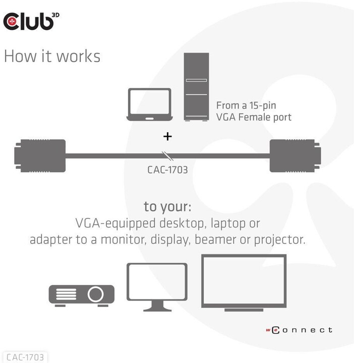 Club3D kabel VGA, M/M, 28AWG, 3m_474213124