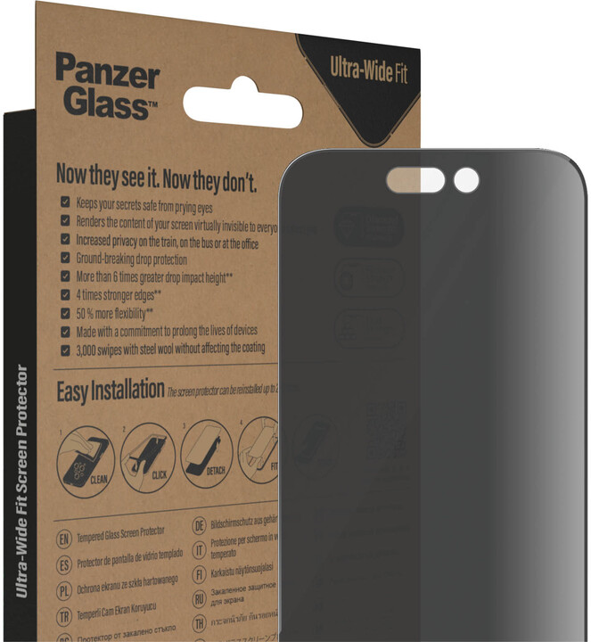 PanzerGlass ochranné sklo Privacy pro Apple iPhone 14 Pro s instalačním rámečkem_1379266720