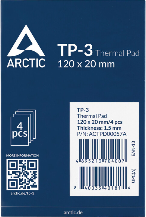 Arctic TP-3 Thermal Pad 120x20x1,5mm (balení 4 kusů)_1115667033