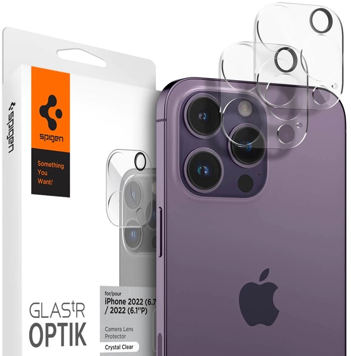 Spigen ochranné sklo Optik pro Apple iPhone 14 Pro/iPhone 14 Pro Max, 2 ks, čirá_1863541343