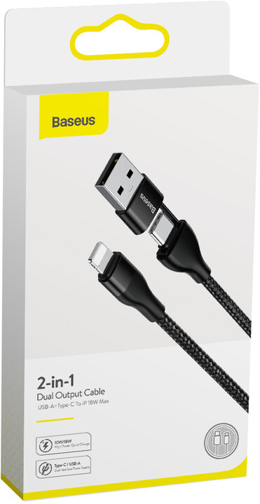 Baseus nabíjecí / datový kabel 2v1 USB-A +USB-C - Lightning, 18W, 1m, černá_2053288060